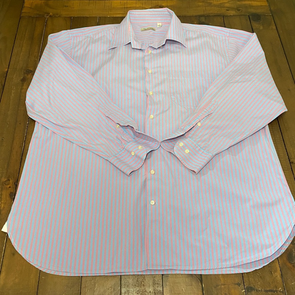 Peter Millar Mens XL Pink Blue Striped Button Down Shirt Long Sleeve Cotton